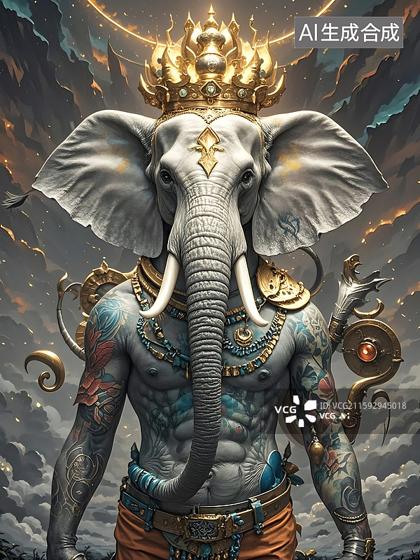 【AI数字艺术】象头神王者降临图片素材
