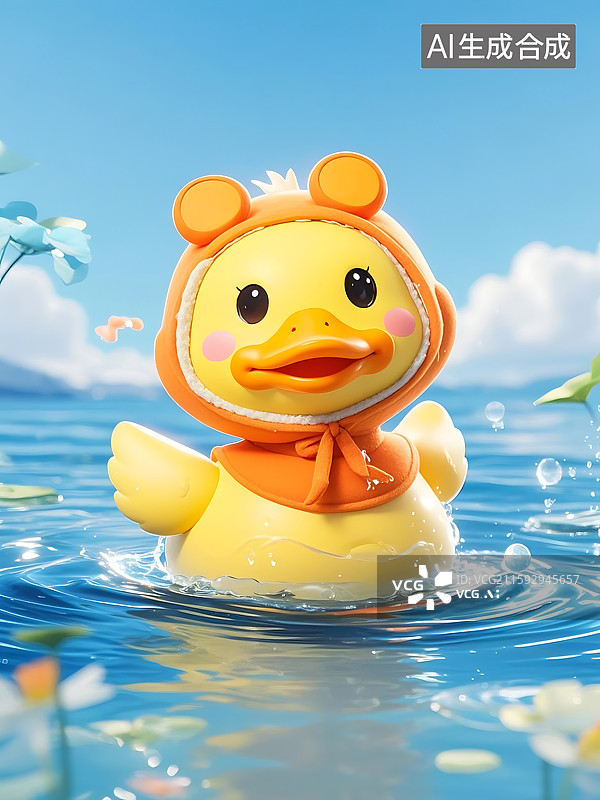 【AI数字艺术】可爱小黄鸭戏水图图片素材