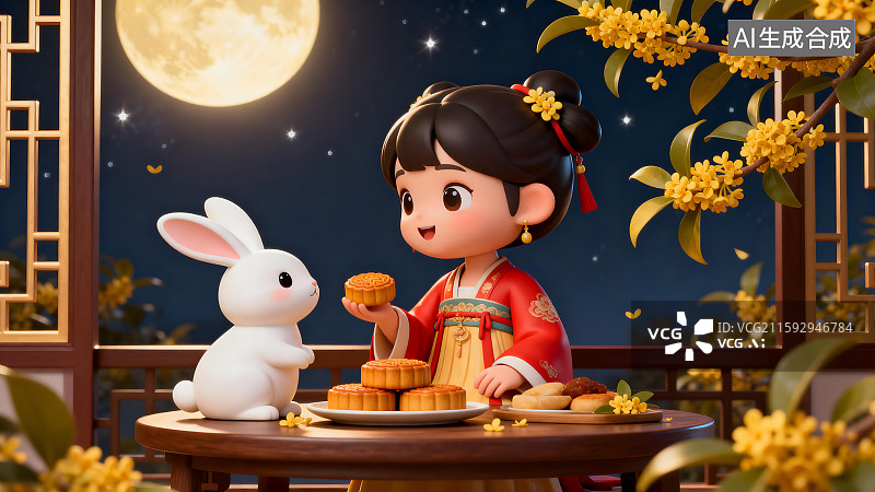 【AI数字艺术】可爱的传统新年装饰、灯笼和月饼图片素材