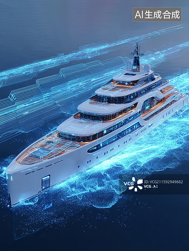 【AI数字艺术】科技感豪华游艇航行图片素材