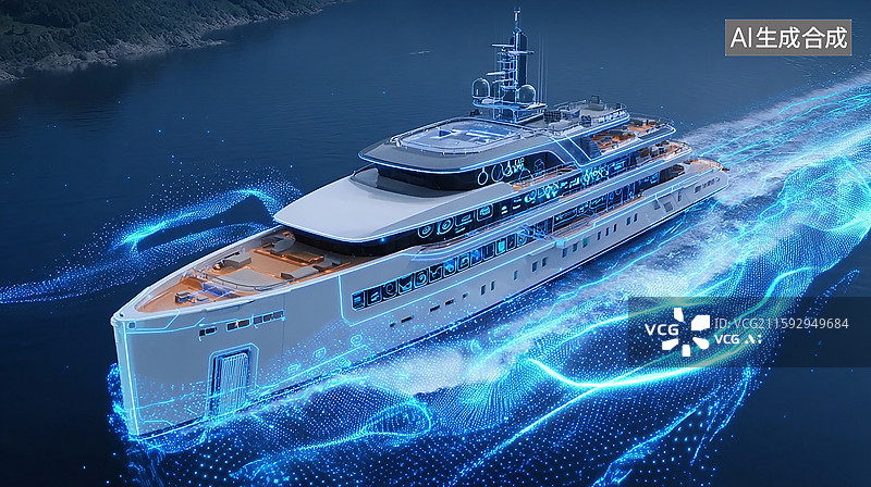 【AI数字艺术】科技感豪华游艇航行图片素材