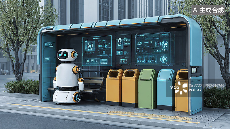 【AI数字艺术】智能垃圾分类机器人图片素材