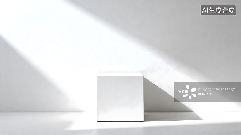 【AI数字艺术】简约白色立方体与柔和光影图片素材