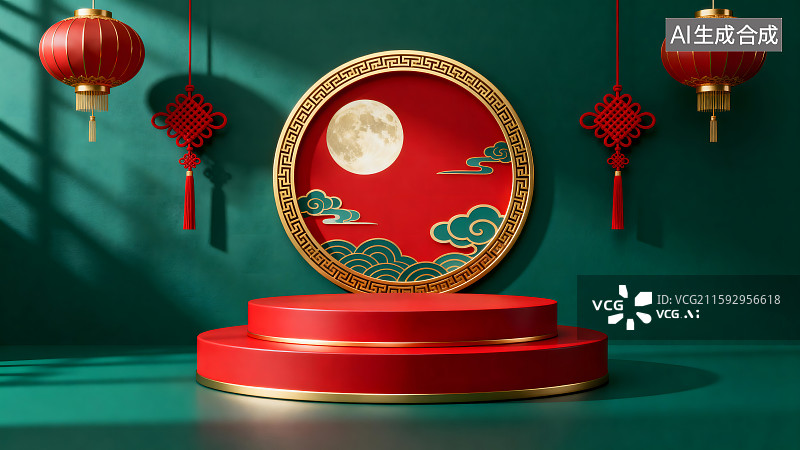 【AI数字艺术】传统中式风格红色展示台图片素材