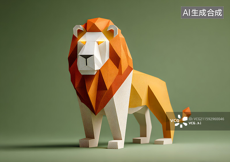 【AI数字艺术】折纸卡通风格一头狮子图片素材