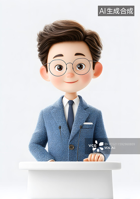 【AI数字艺术】一个卡通男生在讲台上演讲图片素材