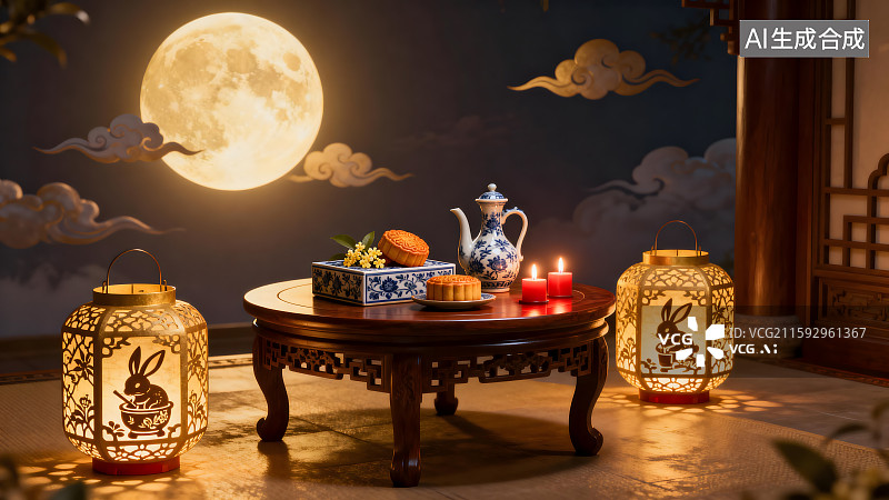 【AI数字艺术】中秋佳节温馨场景图片素材