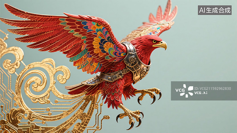 【AI数字艺术】国潮风金翼幻鹰设计图片素材
