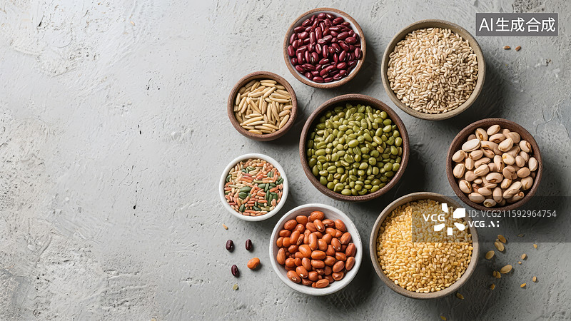 【AI数字艺术】多种豆类和谷物的俯拍展示图片素材