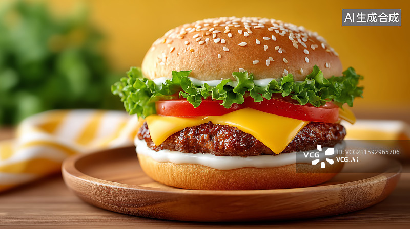 【AI数字艺术】美味汉堡包特写图片素材