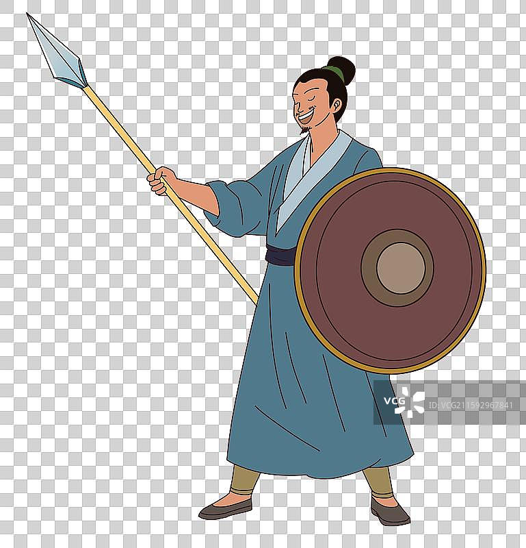 一个古代古装古人古风古时候街道售卖兵器矛与盾做生意卡通人物素材寓意成语歇后语插画图片素材