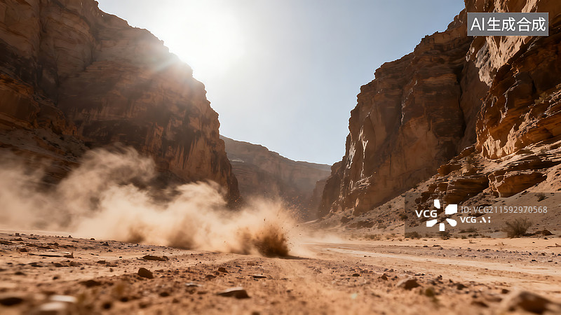 【AI数字艺术】高山峡谷无人区越野飞驰尘土飞扬图片素材