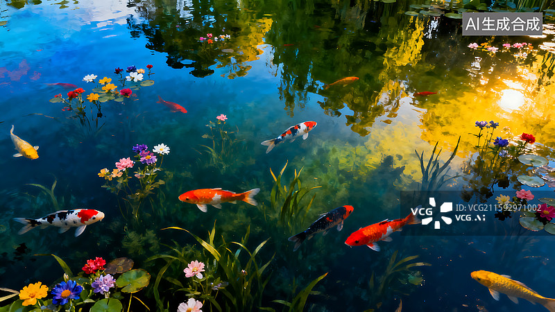 【AI数字艺术】莫奈风格自然水塘水池自然风景图片素材
