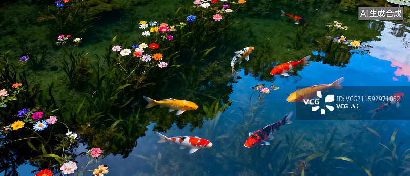 【AI数字艺术】莫奈风格自然水塘水池自然风景图片素材