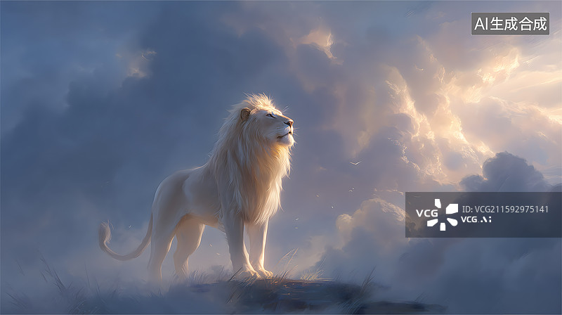 【AI数字艺术】雪山之巅雄狮仰天长啸图片素材