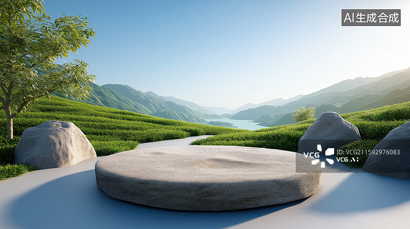 【AI数字艺术】产品展台和自然植物图片素材