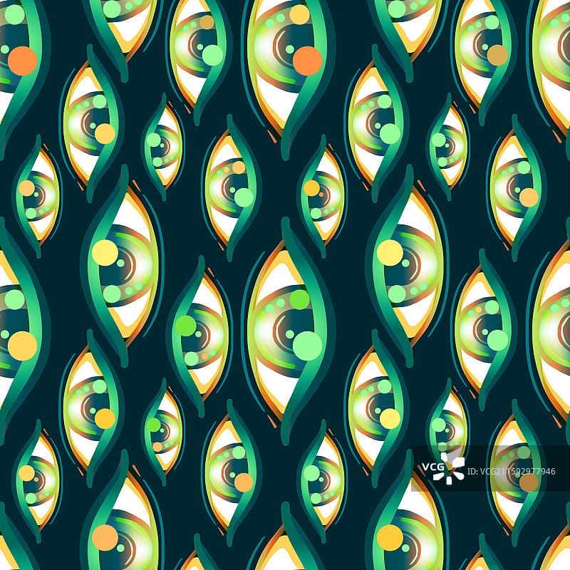 眼睛无缝图案，背景为多彩的复古点状设计图片素材