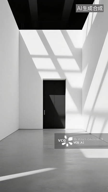 【AI数字艺术】光影交错的现代室内空间图片素材