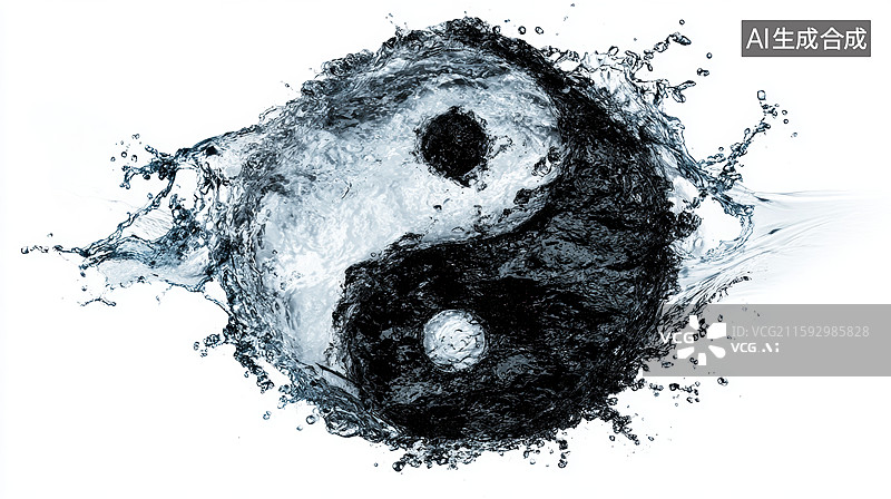【AI数字艺术】水花中的阴阳图案图片素材