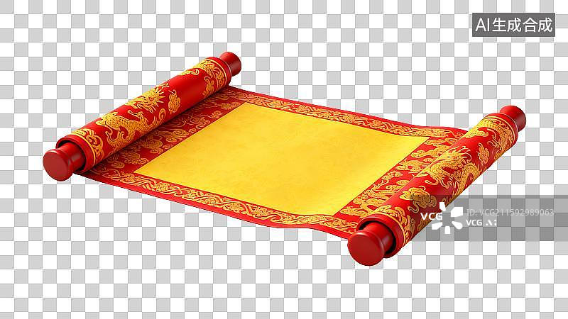 【AI数字艺术】展开的3D红色卷轴三维渲染图片素材