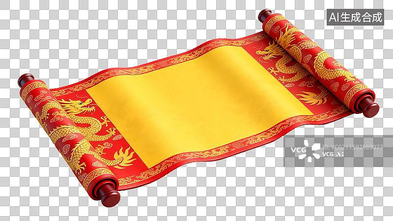 【AI数字艺术】展开的3D红色卷轴三维渲染图片素材