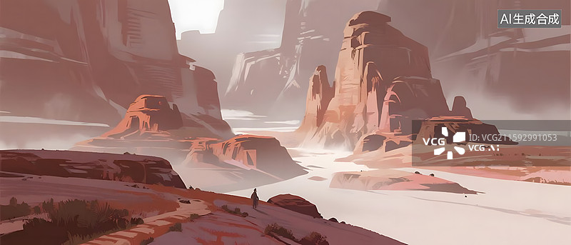 【AI数字艺术】版画风格丹霞地貌插画背景壁纸图片素材