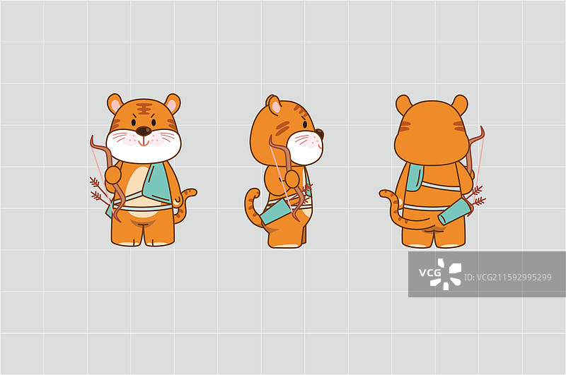 东北虎吉祥物老虎三视图图片素材