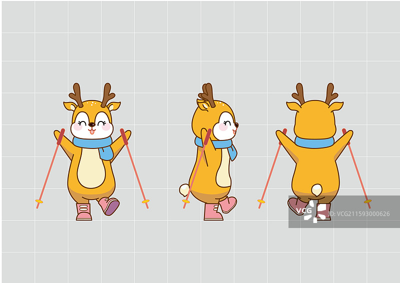 滑雪梅花鹿三视图图片素材