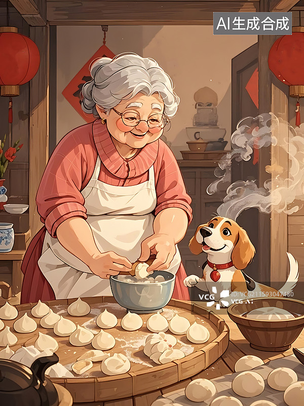 【AI数字艺术】慈祥奶奶包包子图片素材