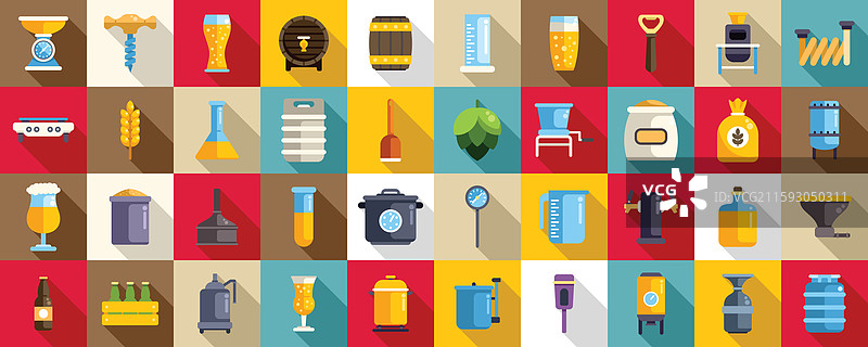 家庭酿酒图标集，酿酒师制作手工啤酒图片素材