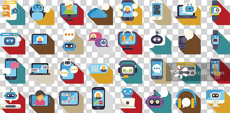 虚拟助手服务图标集 聊天机器人图片素材