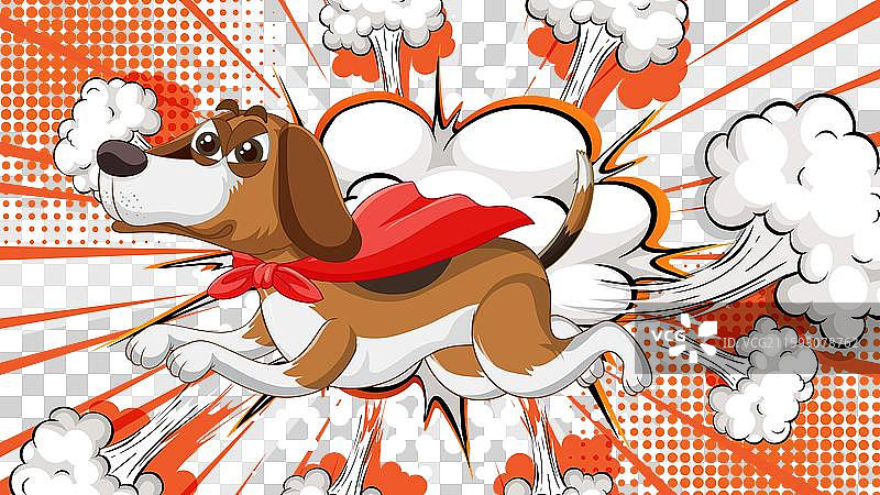 一只穿着红色斗篷的狗在飞翔图片素材