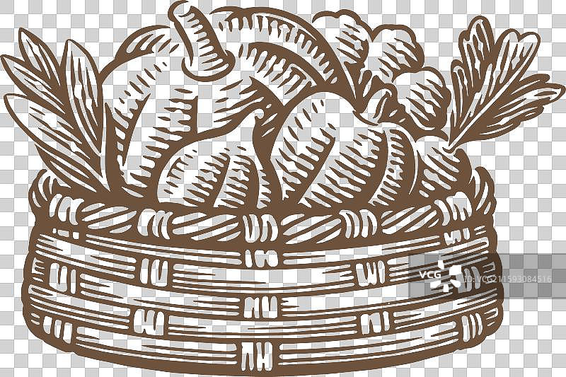 有机农场食品中的藤编篮子里的蔬菜图片素材