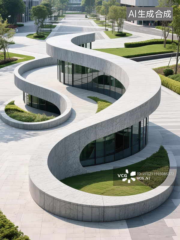 【AI数字艺术】现代螺旋形建筑外观图片素材