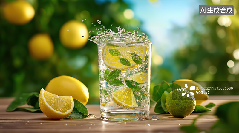 【AI数字艺术】柠檬水溅起瞬间图片素材