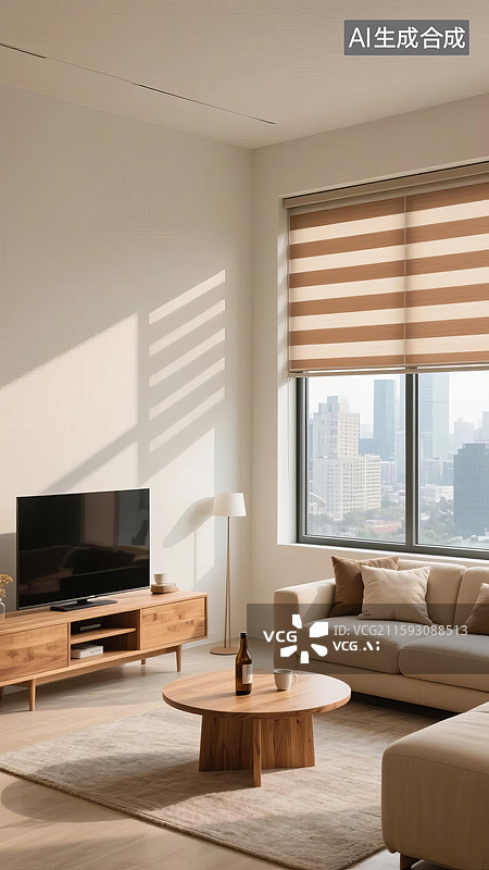 【AI数字艺术】现代简约客厅阳光照入图片素材