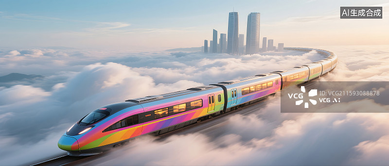 【AI数字艺术】未来风格城市空中列车图片素材