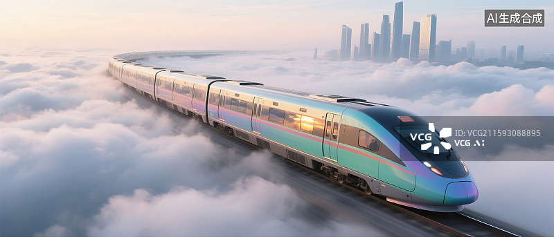 【AI数字艺术】未来风格城市空中列车图片素材