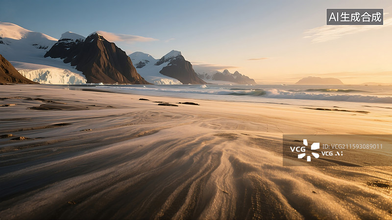 【AI数字艺术】雪山冰川沙滩的冰雪海岸风光图片素材