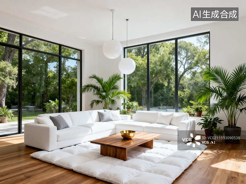 【AI数字艺术】现代简约风格阳光客厅室内场景图片素材