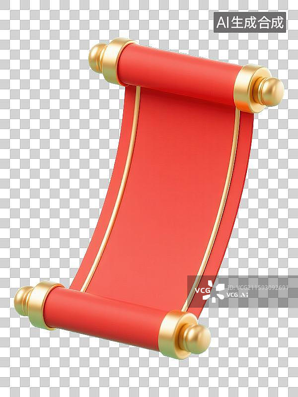 【AI数字艺术】竖版展开的打开的中国画轴卷轴新年春节对联标题框背景新国风中式设计元素复古空白留白纸张宣纸红金配色大气图片素材