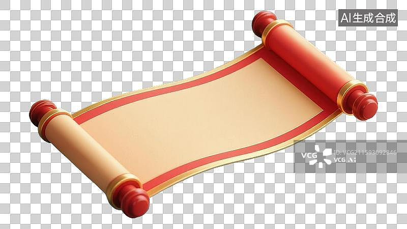 【AI数字艺术】横版展开的打开的中国画轴卷轴新年春节对联标题框背景新国风中式设计元素复古空白留白纸张宣纸红金配色大气图片素材