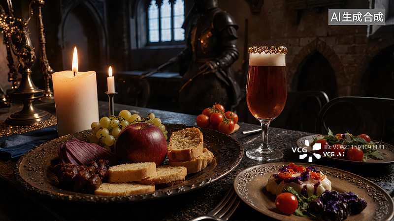 【AI数字艺术】中世纪盛宴静物图片素材