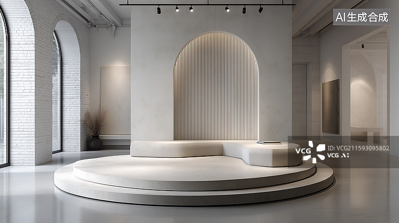 【AI数字艺术】浮台铜环极简室内图片素材