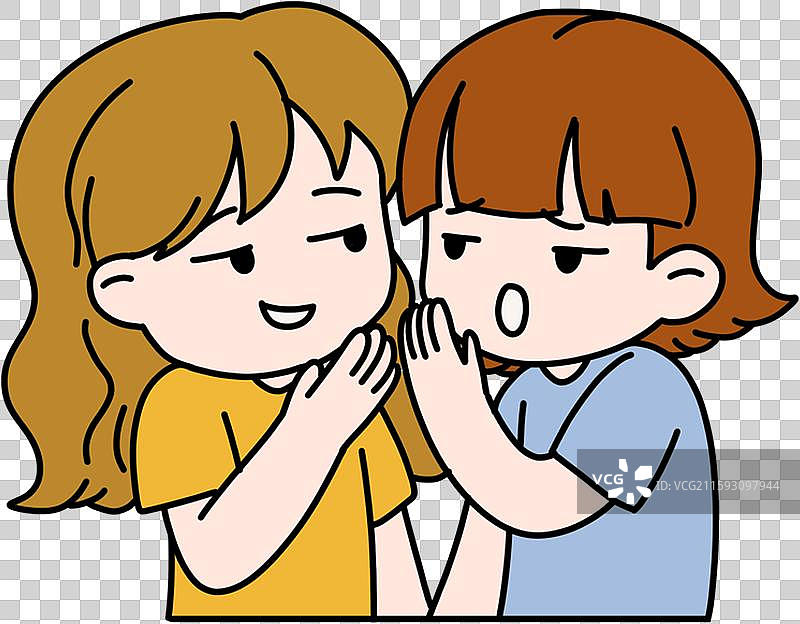 漫画卡通人物两个女生之间的悄悄话谈八卦传谣言插图图片素材