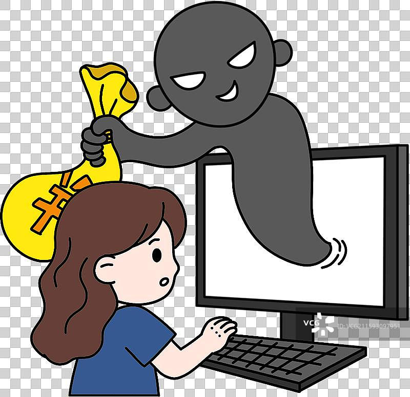 网络购物支付注意网络诈骗公益漫画卡通插画图片素材