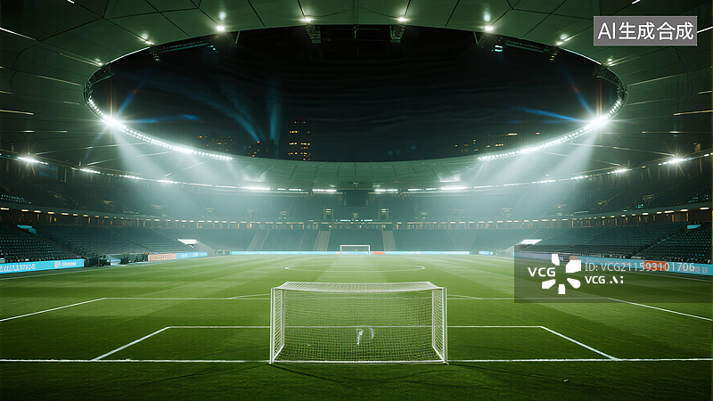 【AI数字艺术】夜幕下的绿茵场图片素材