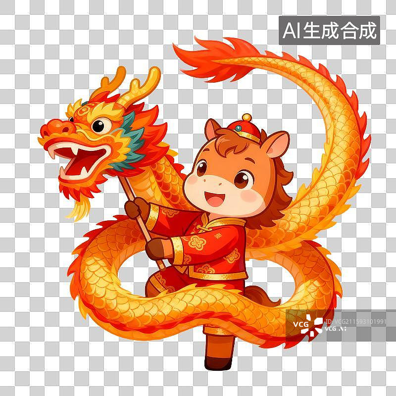 【AI数字艺术】卡通手绘风格马年吉祥物2026年春节生肖元素图片素材