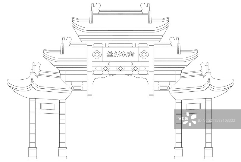 甘肃兰州老街线稿图片素材