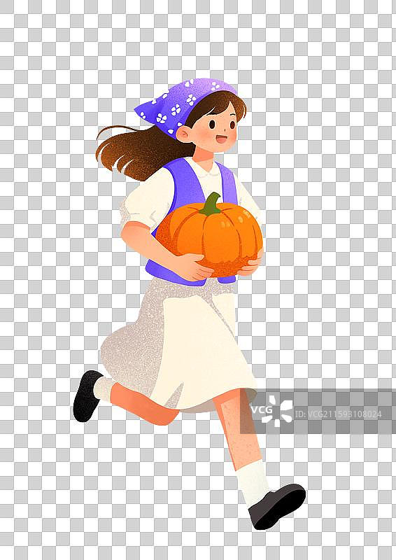 女孩奔跑抱着大南瓜图片素材